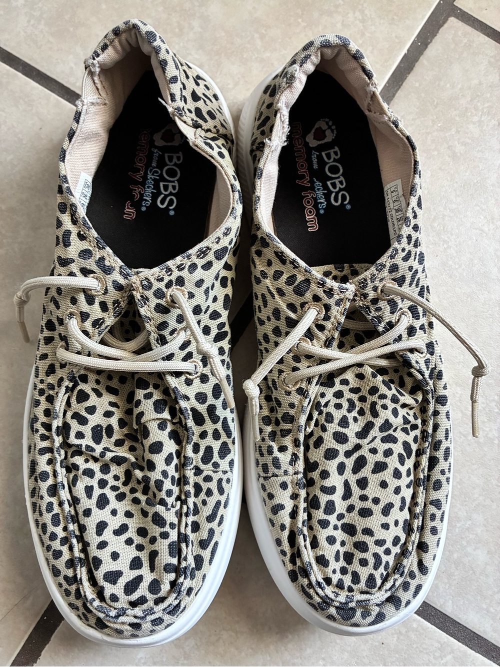 BOBS from Skechers Leopard Print Slip-On Moccasins in Beige and Black